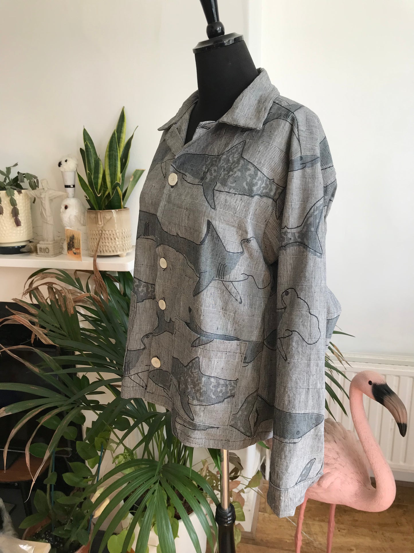 Grey Shark Print Jacket Medium