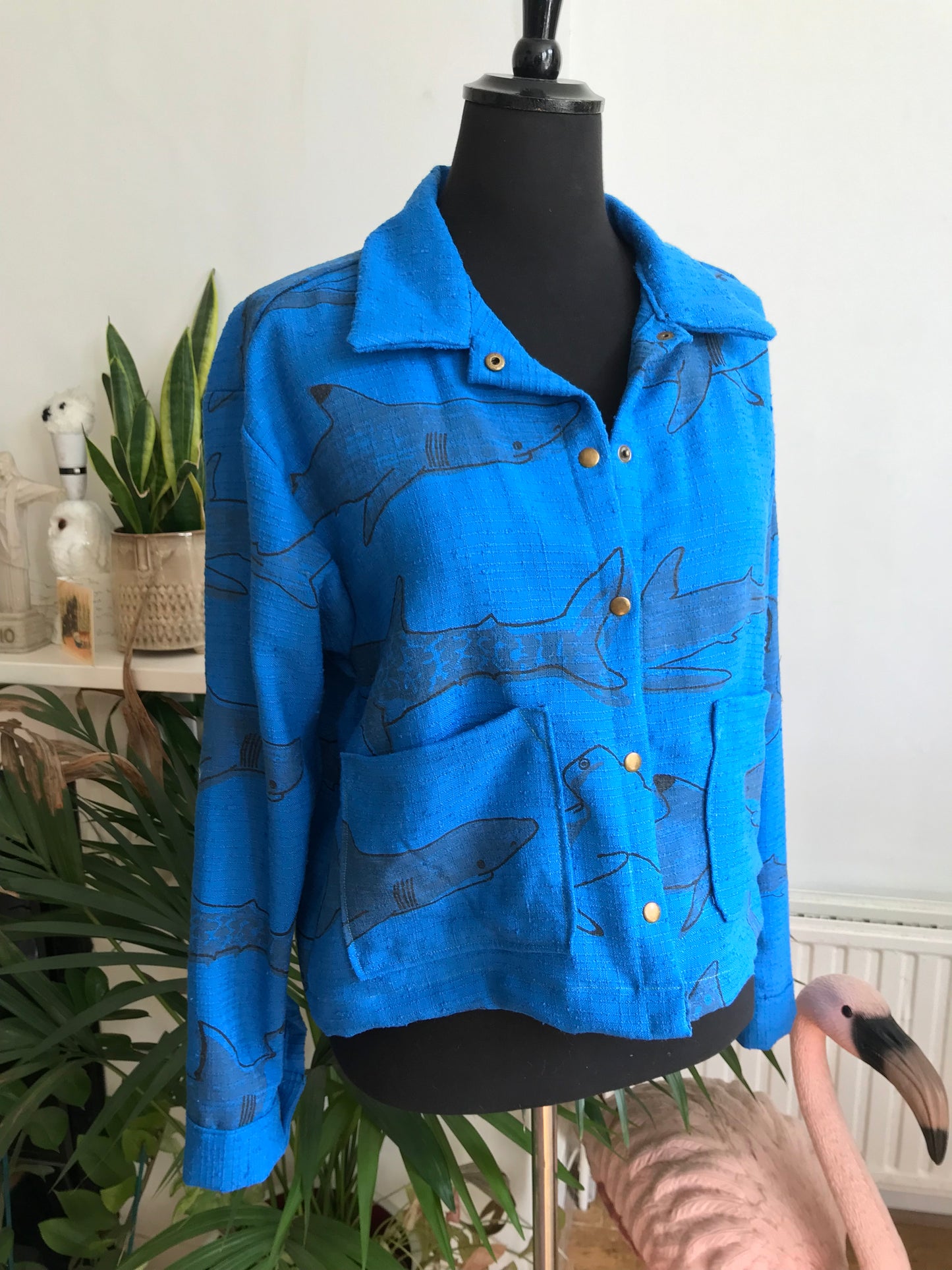 Royal Blue Shark Print Jacket Small